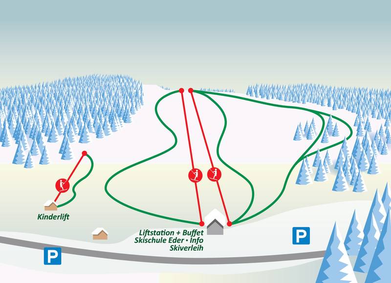 Panorama of the Holzmeister Lifts in the Nature Park Almenland