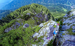 Fixed rope climbing route on the Hochlantsch